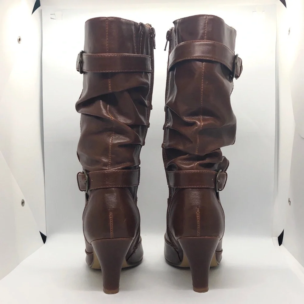 TAXI Light Brown Heeded Leather Boots, Size 38 (7.5) - Picture 3 of 12